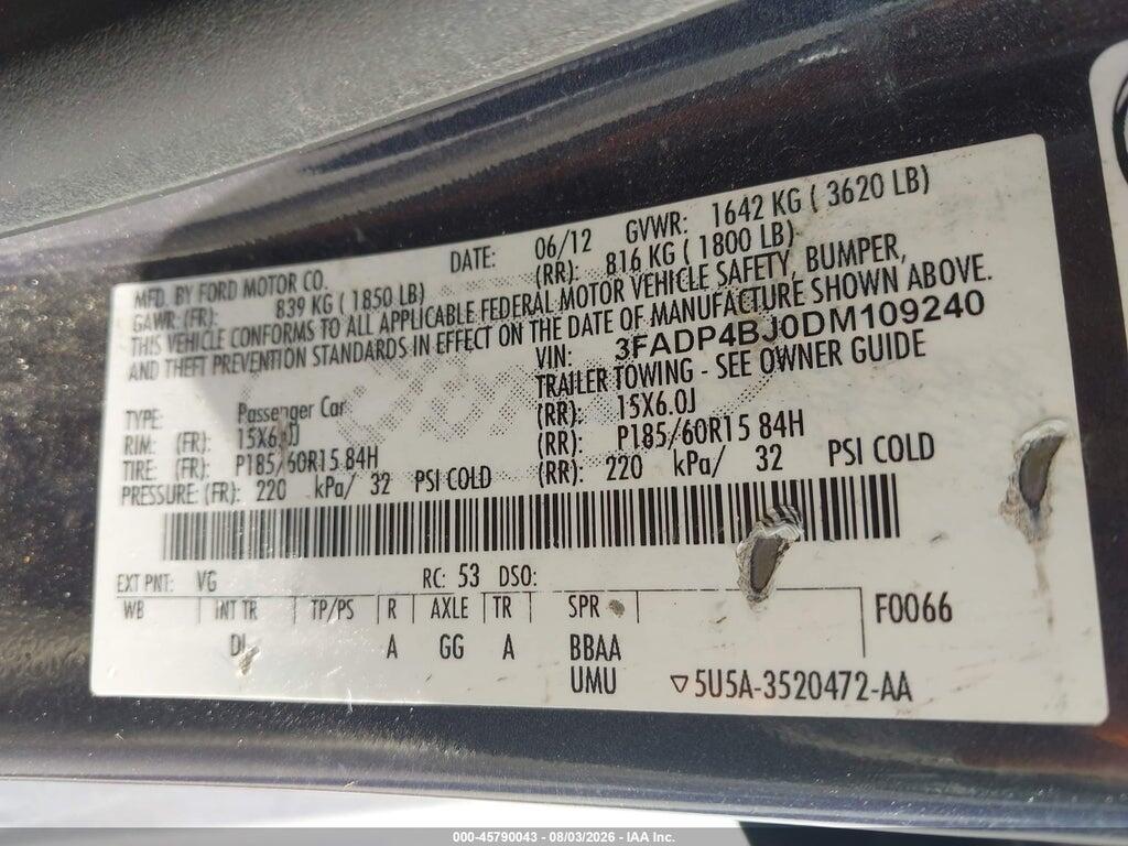 3FADP4BJ0DM109240 2013 FORD FIESTA photo no. 9