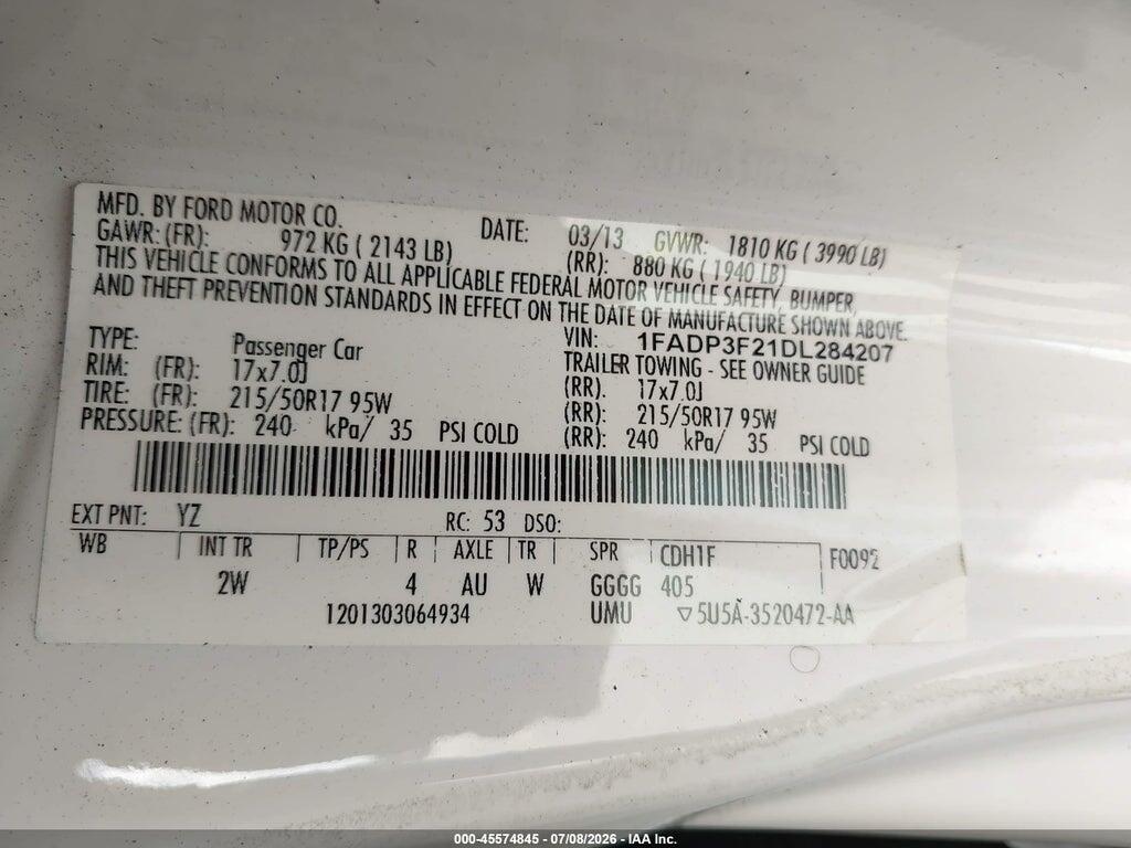 1FADP3F21DL284207 2013 FORD FOCUS photo no. 9