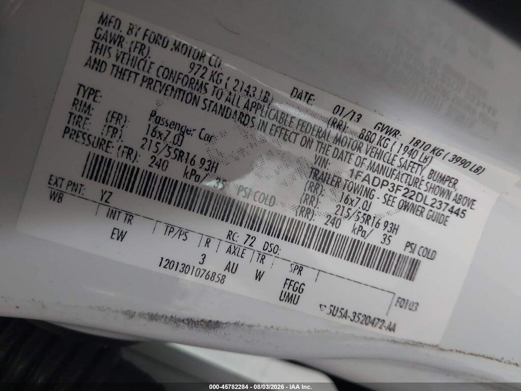 1FADP3F22DL237445 2013 FORD FOCUS photo no. 9
