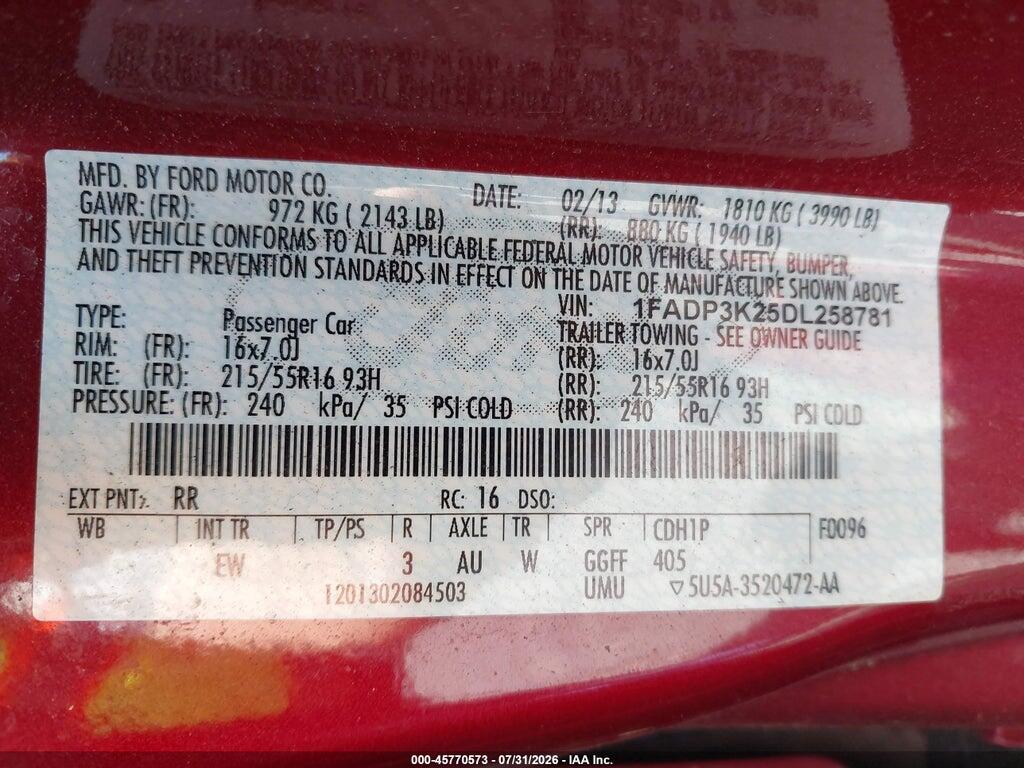 1FADP3K25DL258781 2013 FORD FOCUS photo no. 9