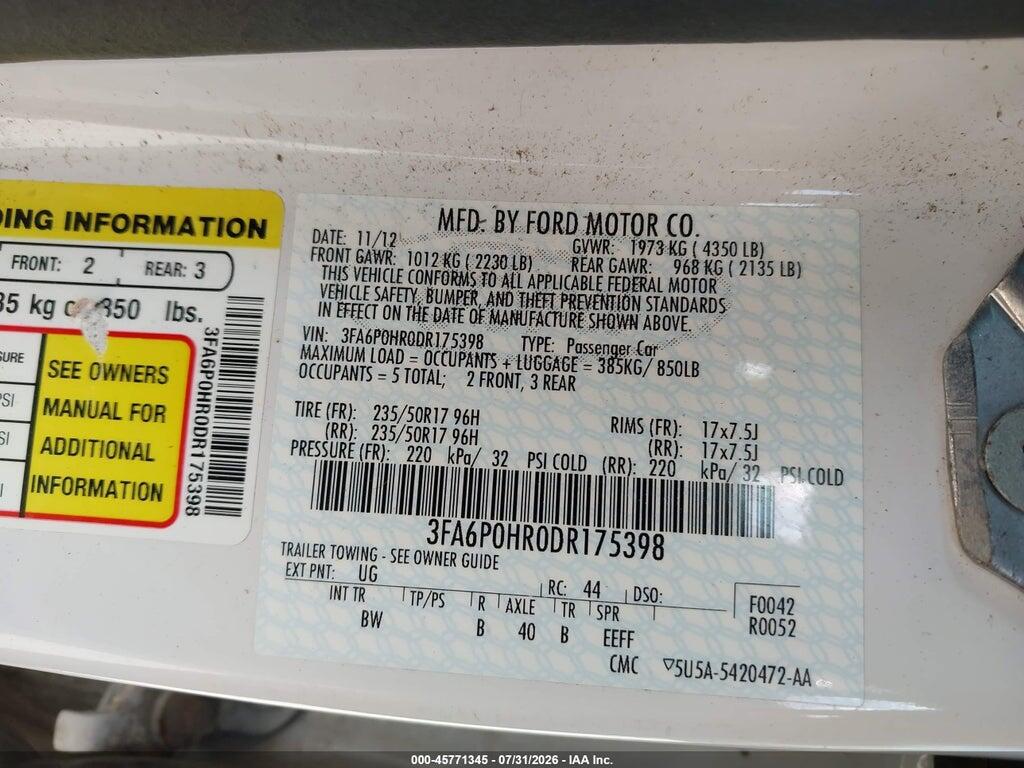3FA6P0HR0DR175398 2013 FORD FUSION photo no. 9