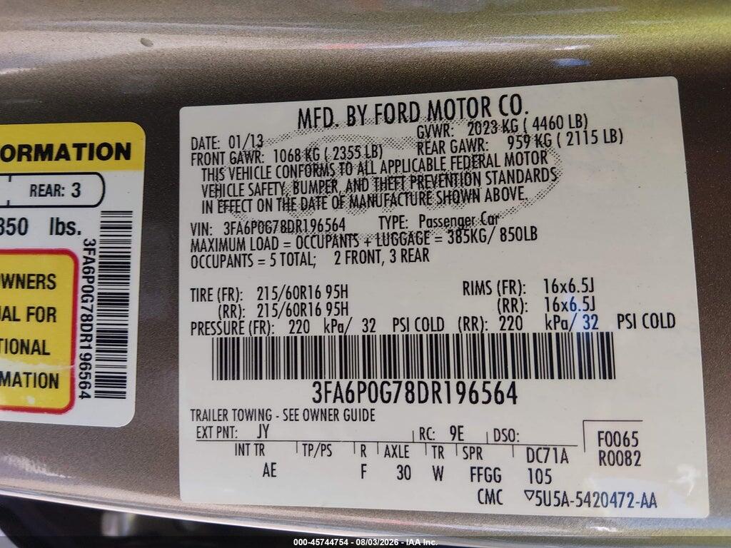 3FA6P0G78DR196564 2013 FORD FUSION photo no. 9