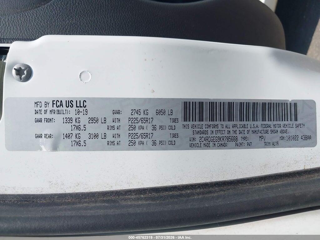 2C4RDGEG9KR785668 2019 DODGE GRAND CARAVAN photo no. 9