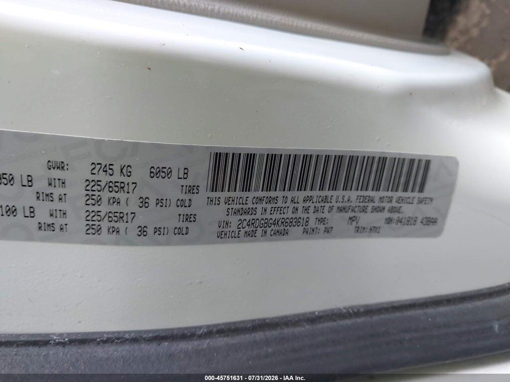 2C4RDGBG4KR683618 2019 DODGE GRAND CARAVAN photo no. 9