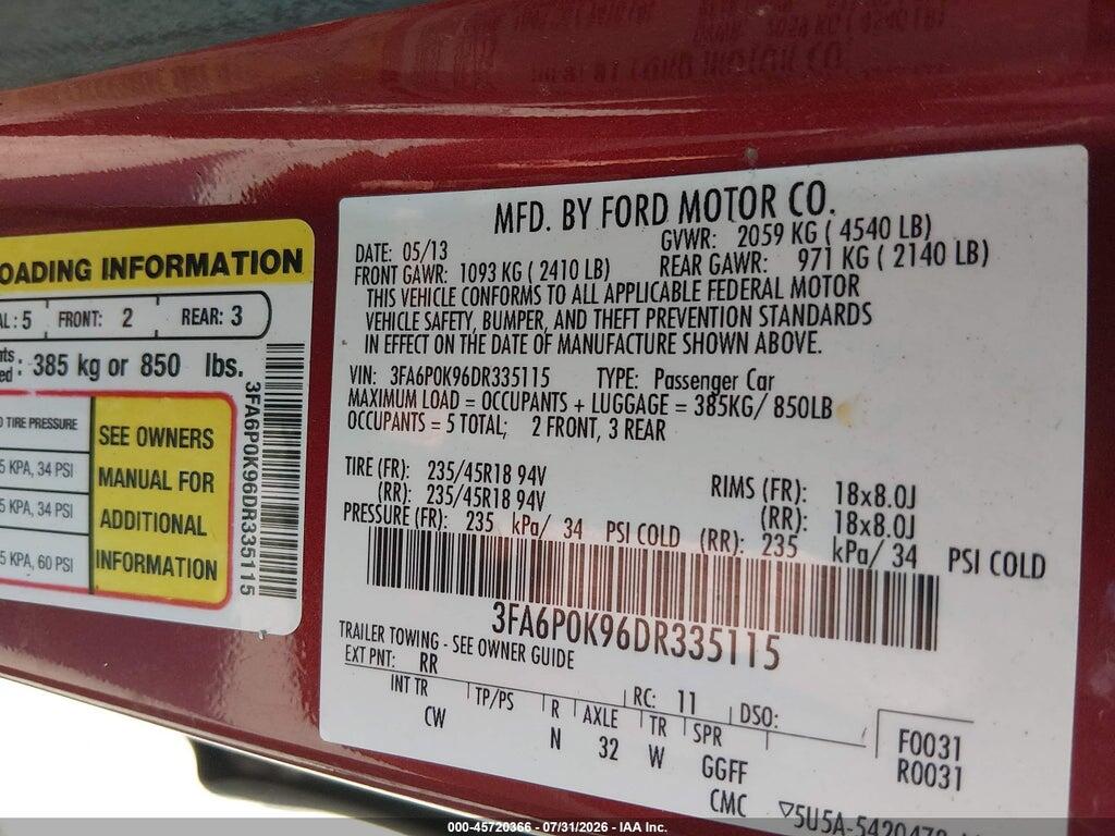 3FA6P0K96DR335115 2013 FORD FUSION photo no. 9