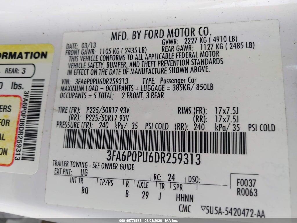 3FA6P0PU6DR259313 2013 FORD FUSION ENERGI photo no. 9