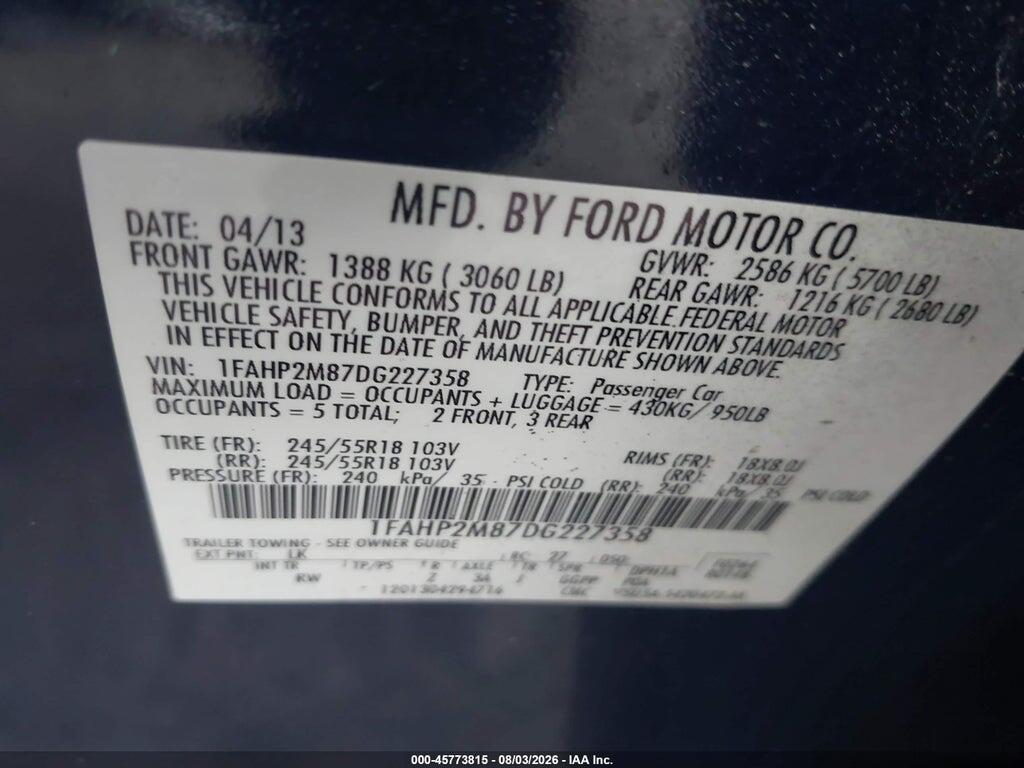 1FAHP2M87DG227358 2013 FORD POLICE INTERCEPTOR photo no. 9