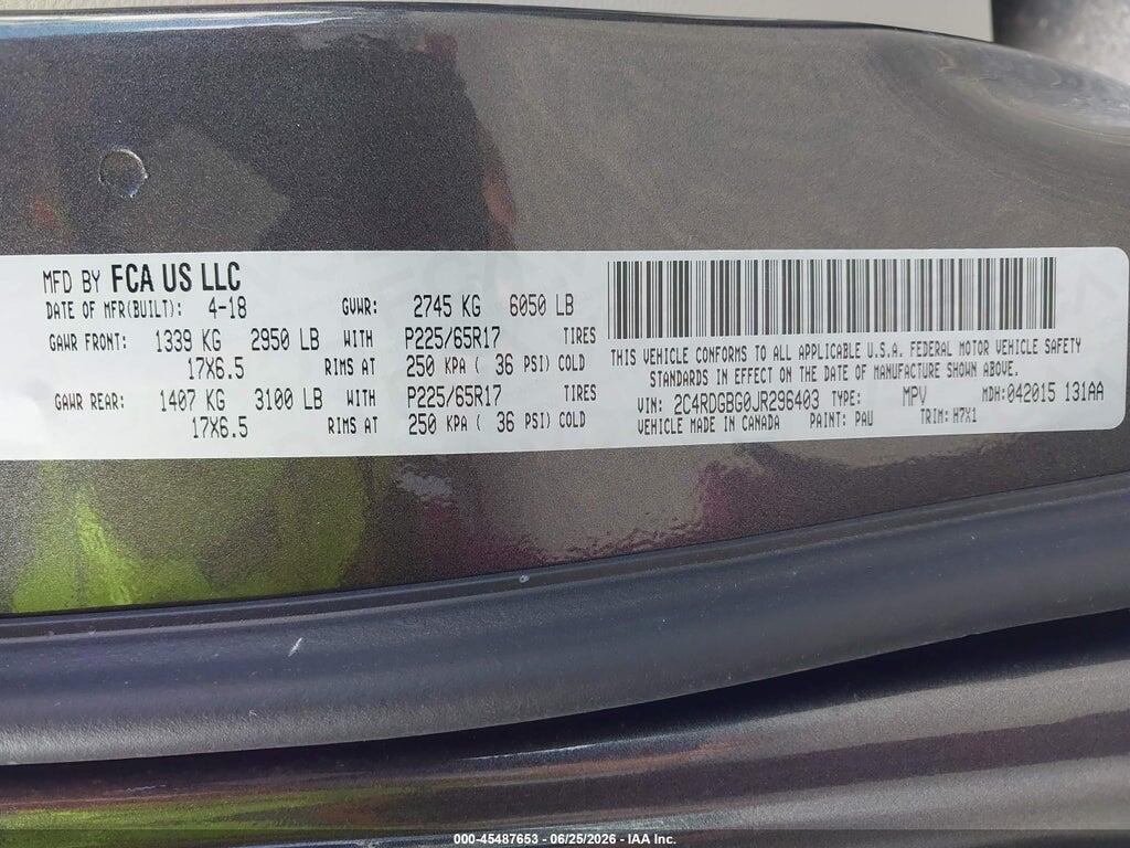 2C4RDGBG0JR296403 2018 DODGE GRAND CARAVAN photo no. 9
