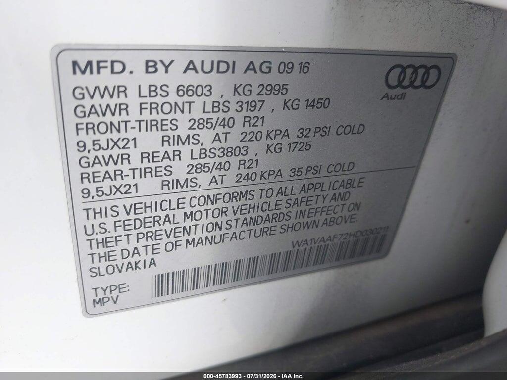 WA1VAAF72HD030211 2017 AUDI Q7 photo no. 9