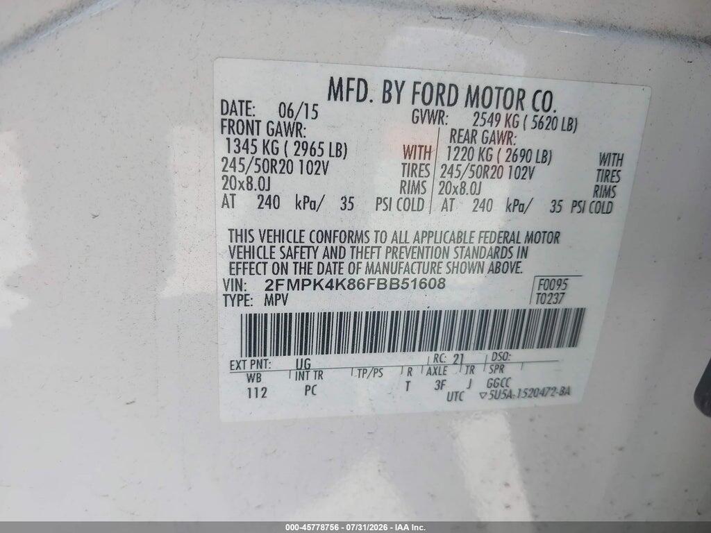 2FMPK4K86FBB51608 2015 FORD EDGE photo no. 9
