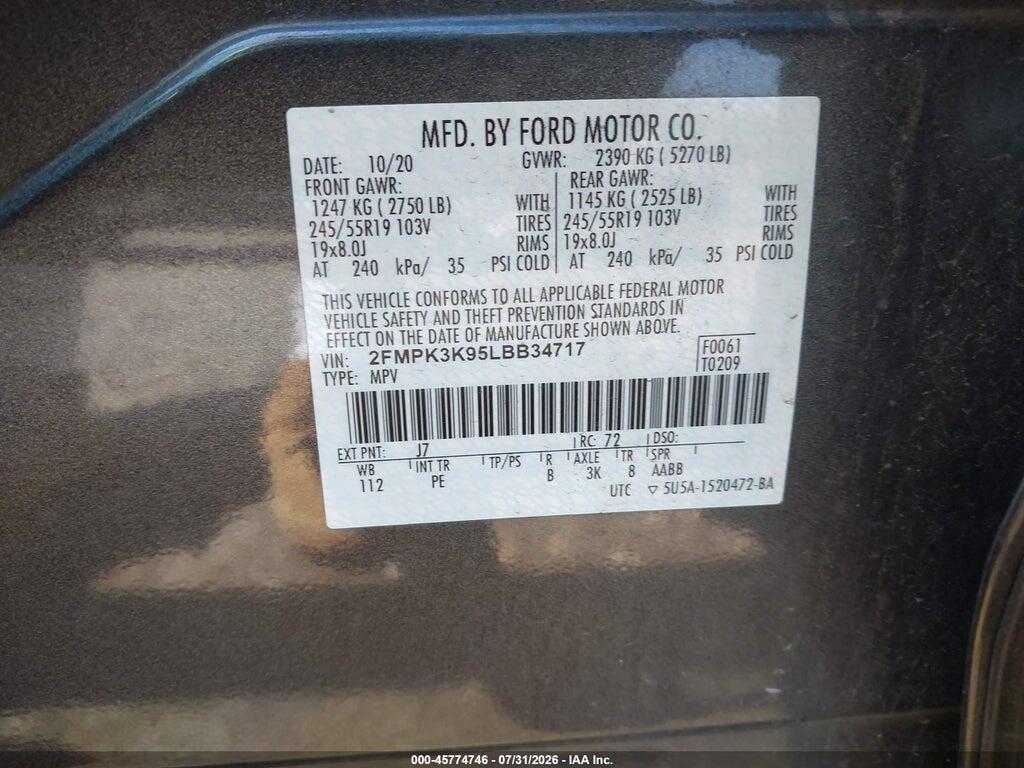 2FMPK3K95LBB34717 2020 FORD EDGE photo no. 9