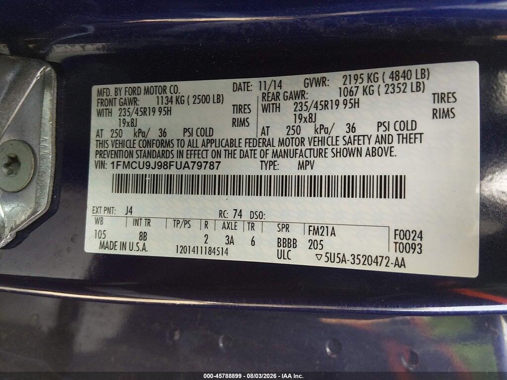 1FMCU9J98FUA79787 2015 FORD ESCAPE photo no. 9