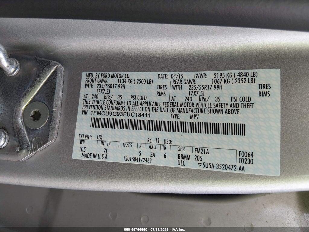 1FMCU9G93FUC18411 2015 FORD ESCAPE photo no. 9