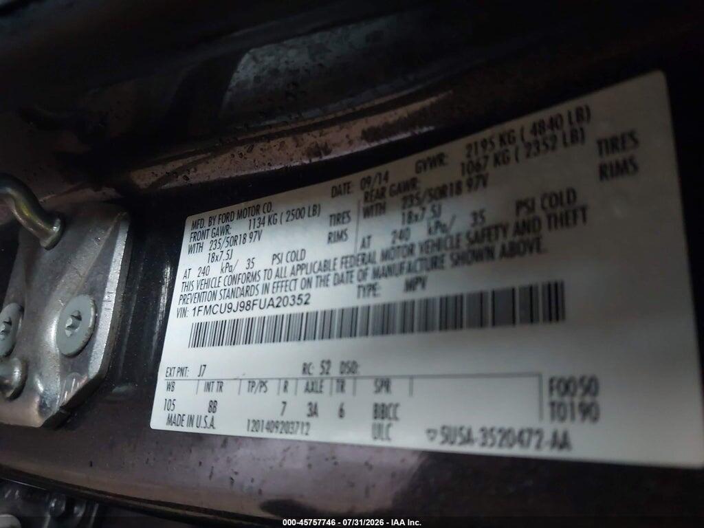 1FMCU9J98FUA20352 2015 FORD ESCAPE photo no. 9