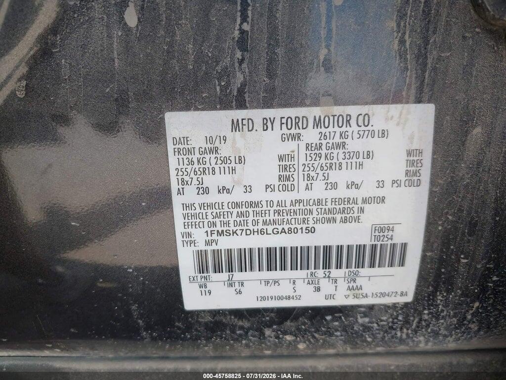 1FMSK7DH6LGA80150 2020 FORD EXPLORER photo no. 9