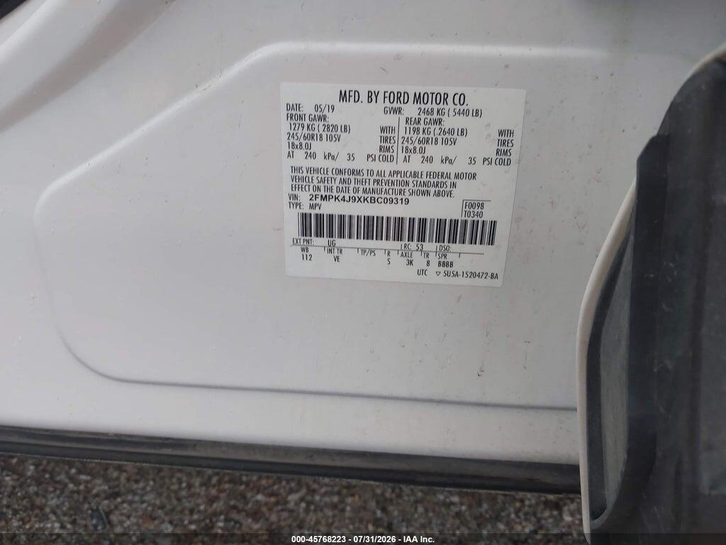 2FMPK4J9XKBC09319 2019 FORD EDGE photo no. 9