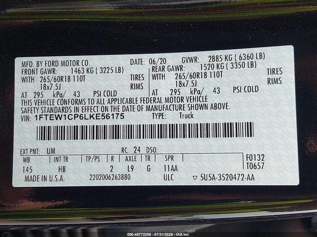 1FTEW1CP6LKE56175 2020 FORD F-150 photo no. 9
