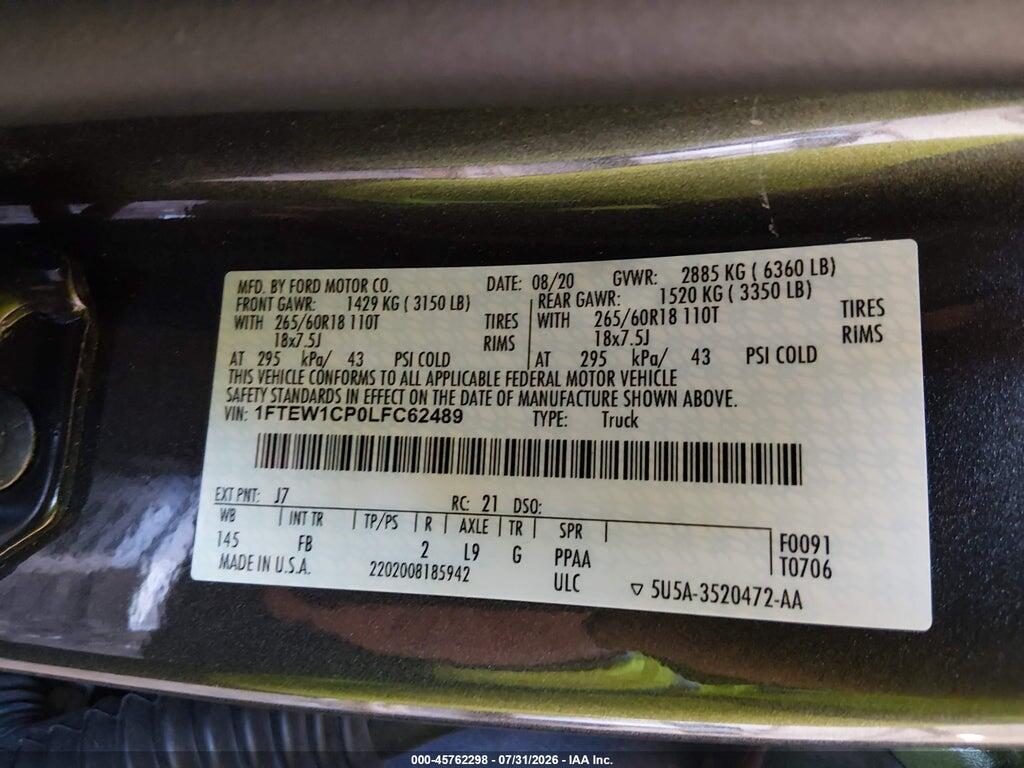 1FTEW1CP0LFC62489 2020 FORD F-150 photo no. 9