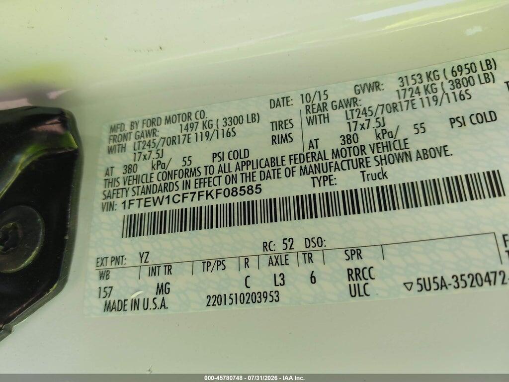 1FTEW1CF7FKF08585 2015 FORD F-150 photo no. 9