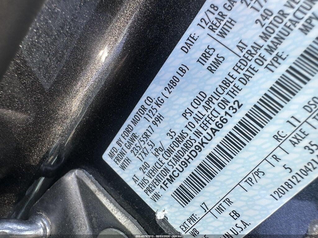 1FMCU9HD9KUA66132 2019 FORD ESCAPE photo no. 9
