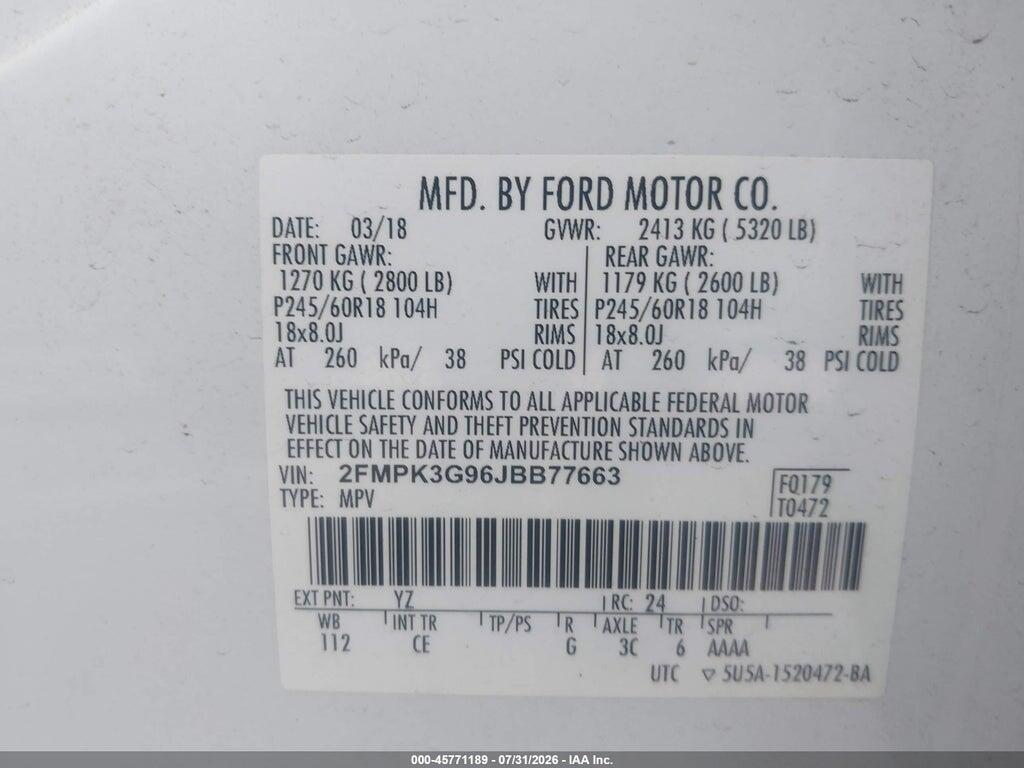 2FMPK3G96JBB77663 2018 FORD EDGE photo no. 9