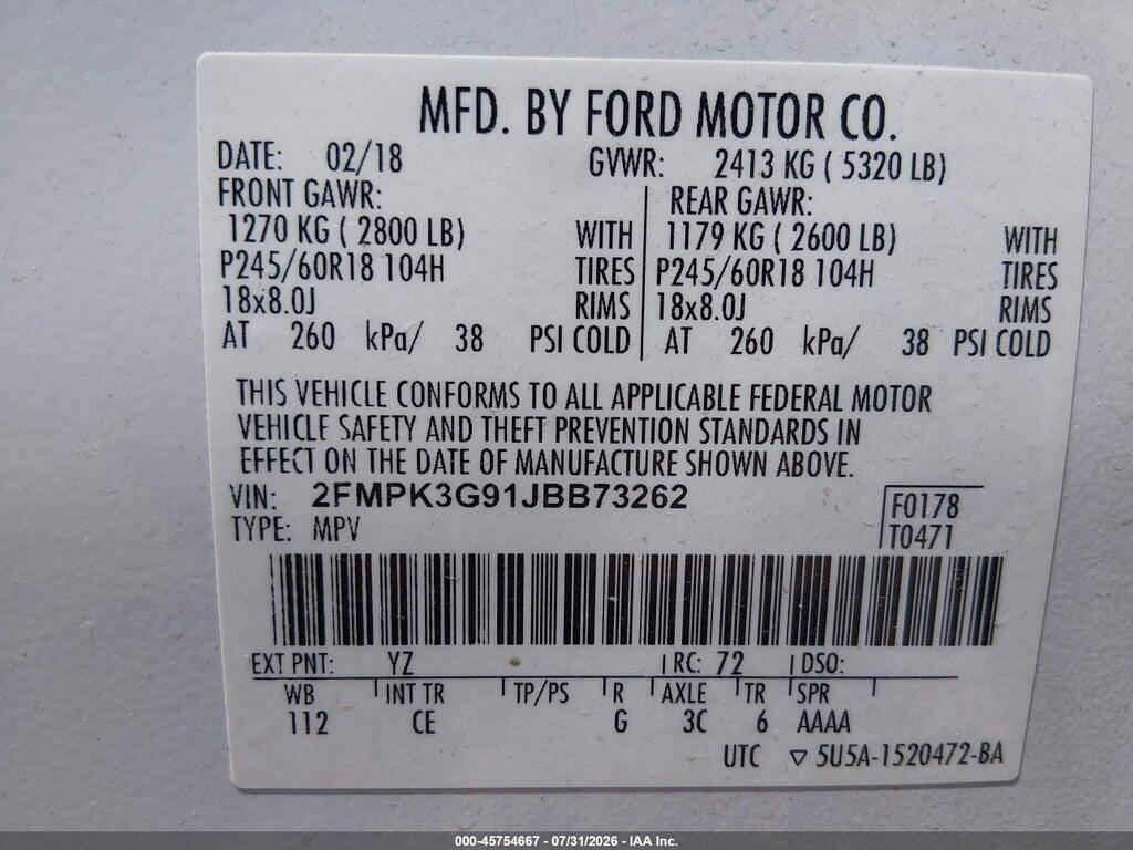 2FMPK3G91JBB73262 2018 FORD EDGE photo no. 9