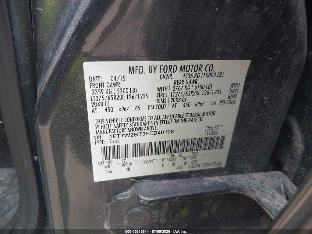 1FT7W2BT3FED40108 2015 FORD F-250 photo no. 9