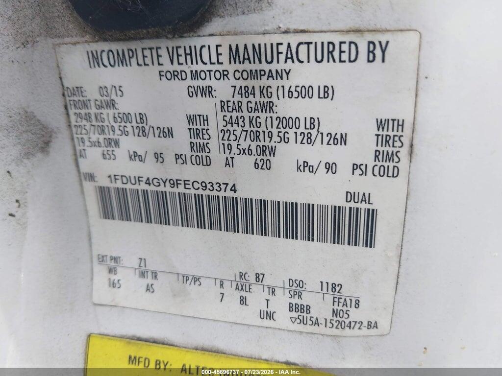 1FDUF4GY9FEC93374 2015 FORD F-450 CHASSIS photo no. 9