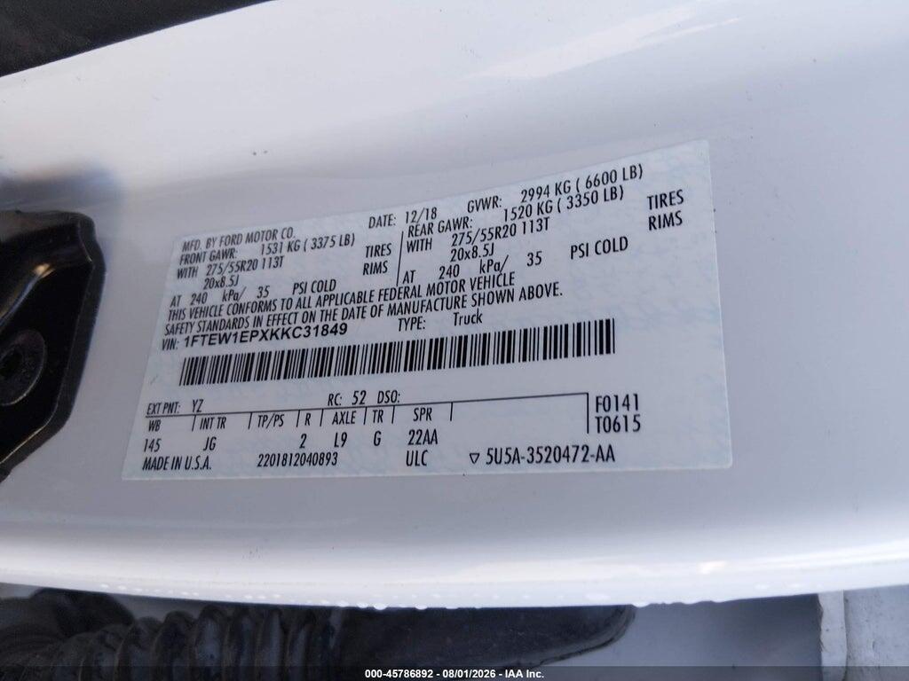 1FTEW1EPXKKC31849 2019 FORD F-150 photo no. 9