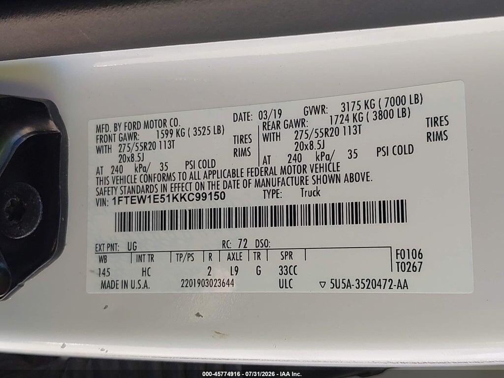 1FTEW1E51KKC99150 2019 FORD F-150 photo no. 9