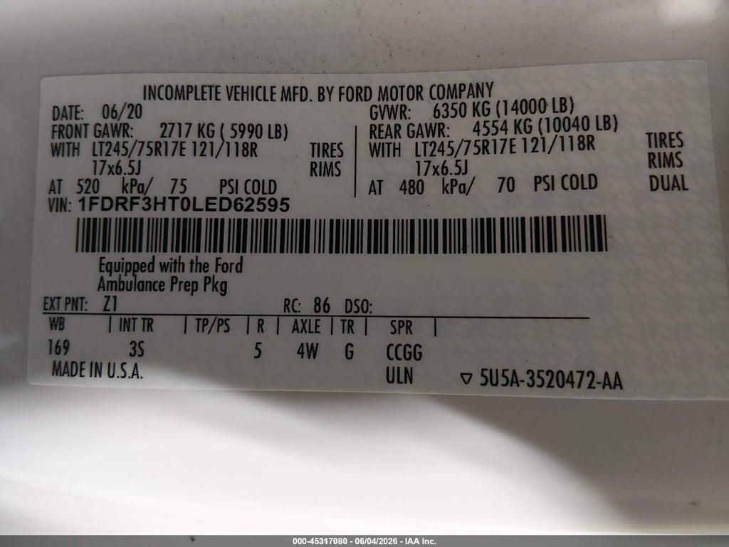 1FDRF3HT0LED62595 2020 FORD F-350 CHASSIS photo no. 9