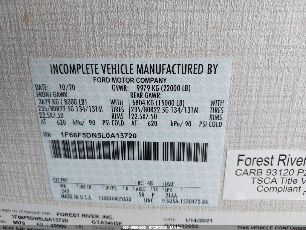 1F66F5DN5L0A13720 2020 FORD F53 photo no. 9