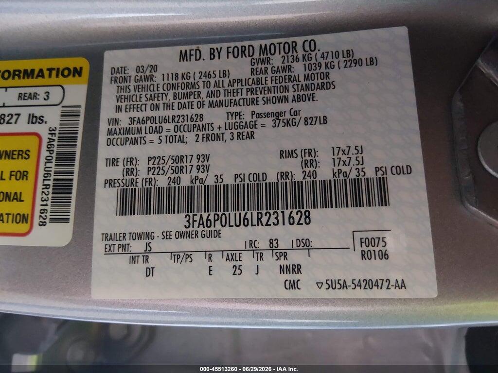 3FA6P0LU6LR231628 2020 FORD FUSION photo no. 9