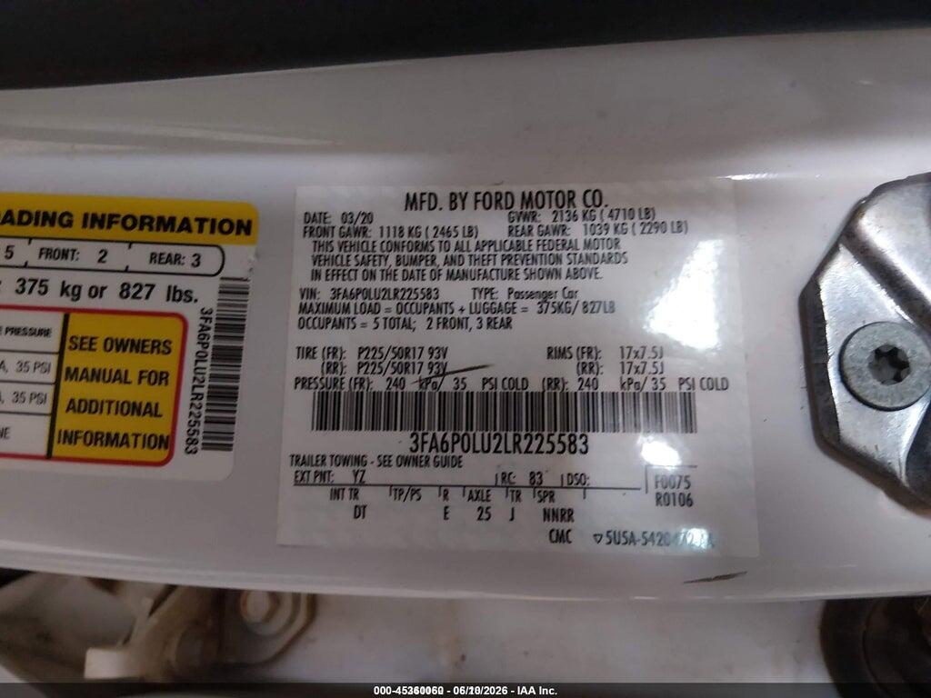 3FA6P0LU2LR225583 2020 FORD FUSION photo no. 9