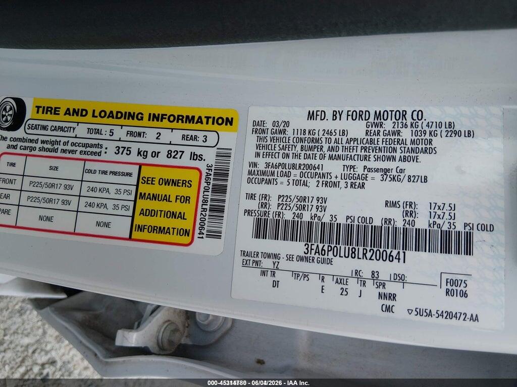 3FA6P0LU8LR200641 2020 FORD FUSION photo no. 9
