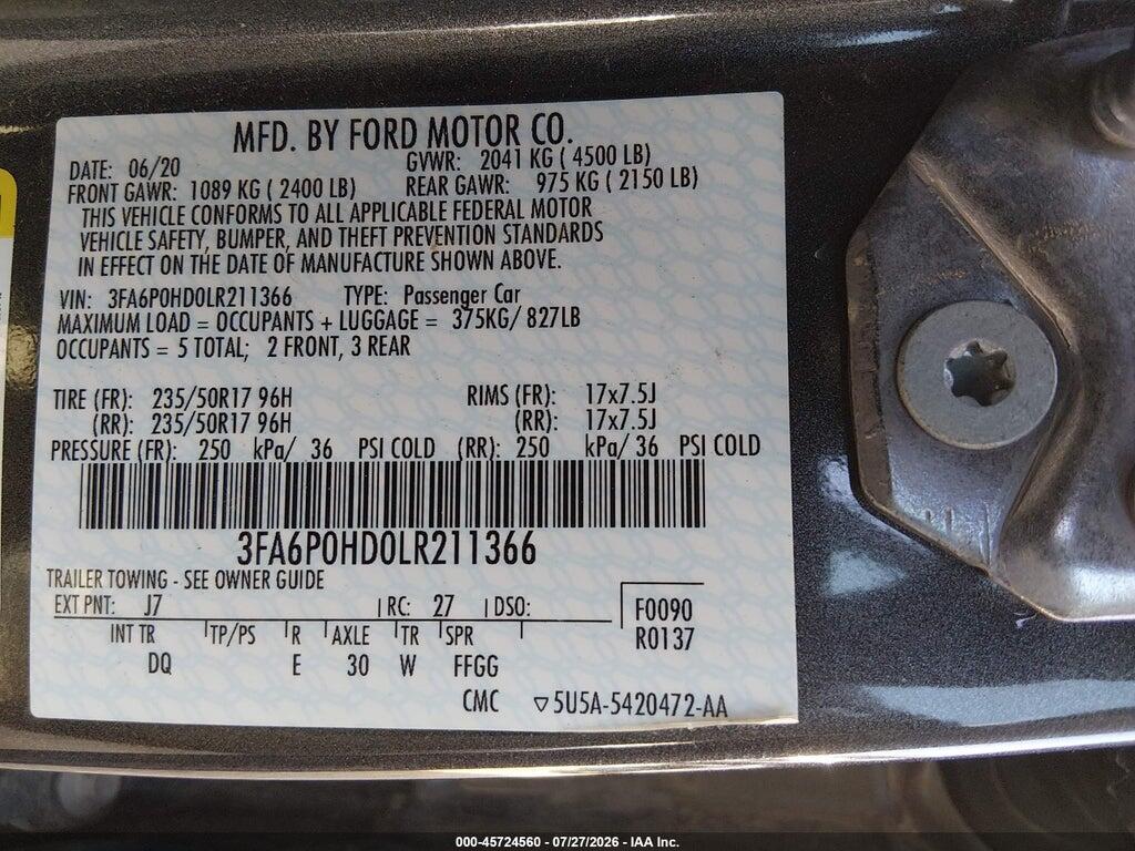 3FA6P0HD0LR211366 2020 FORD FUSION photo no. 9