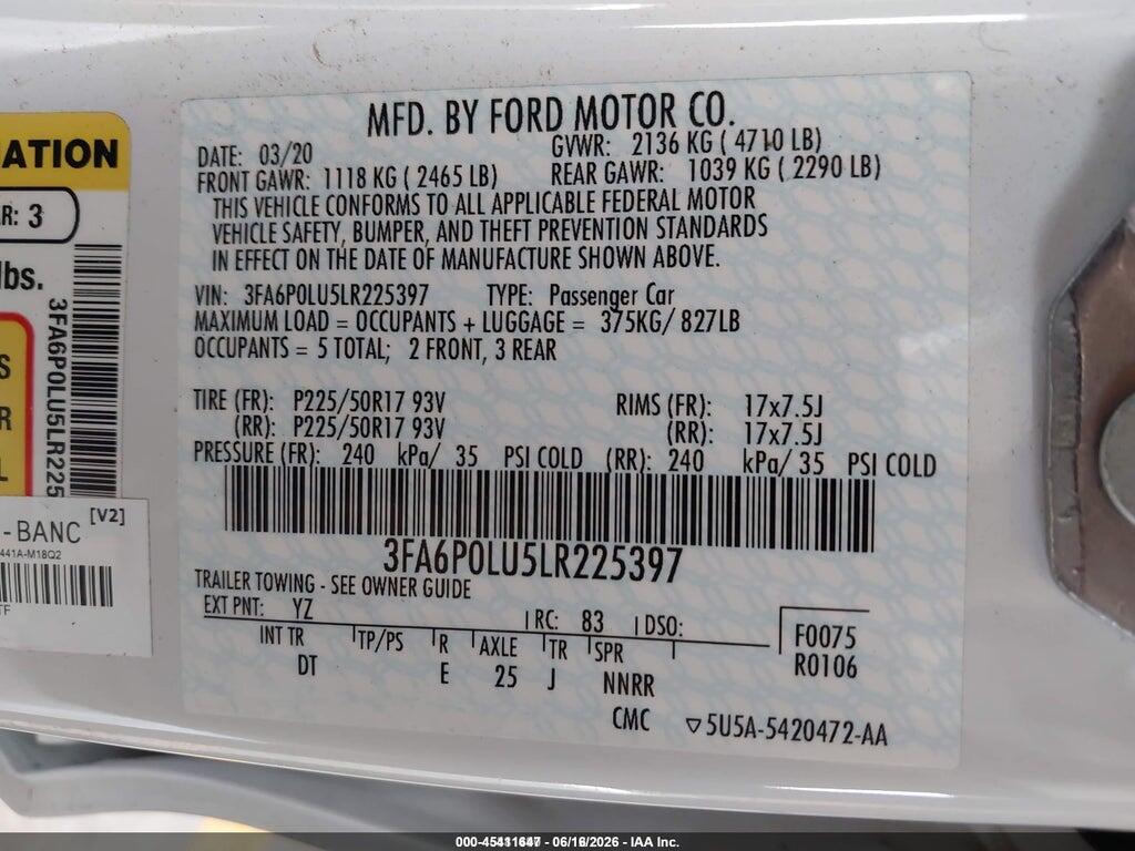 3FA6P0LU5LR225397 2020 FORD FUSION photo no. 9