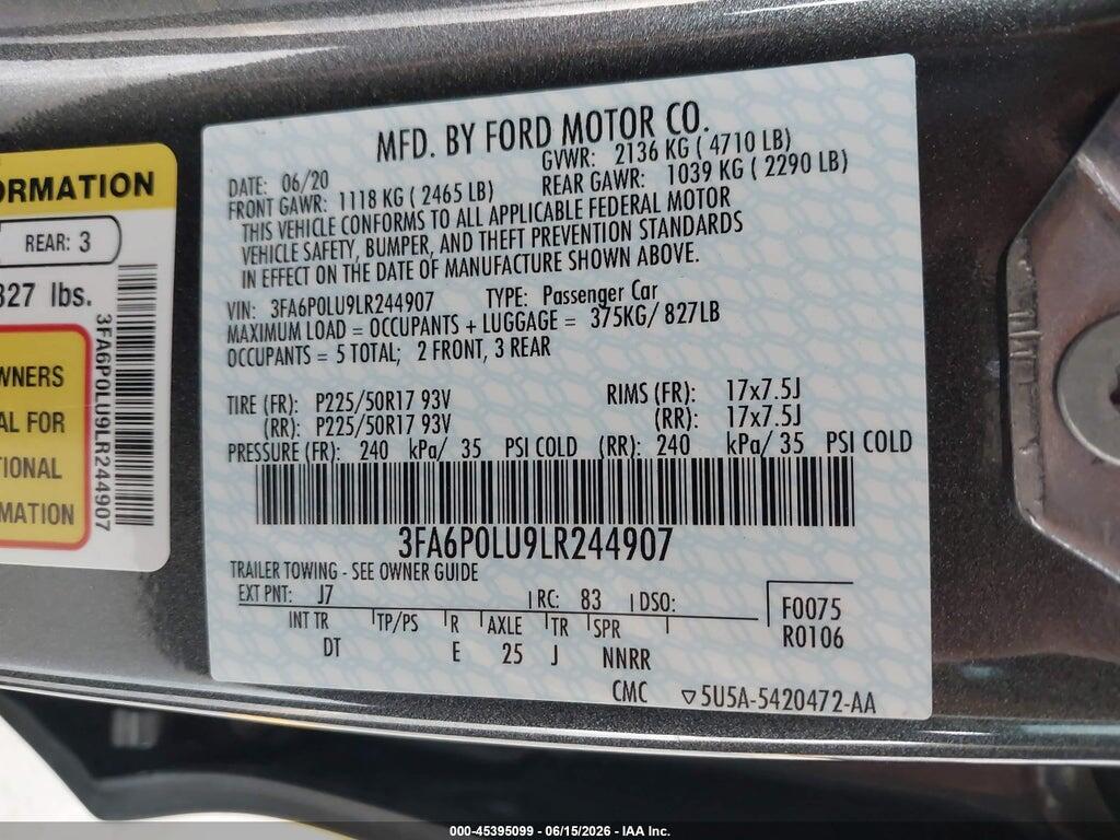 3FA6P0LU9LR244907 2020 FORD FUSION photo no. 9