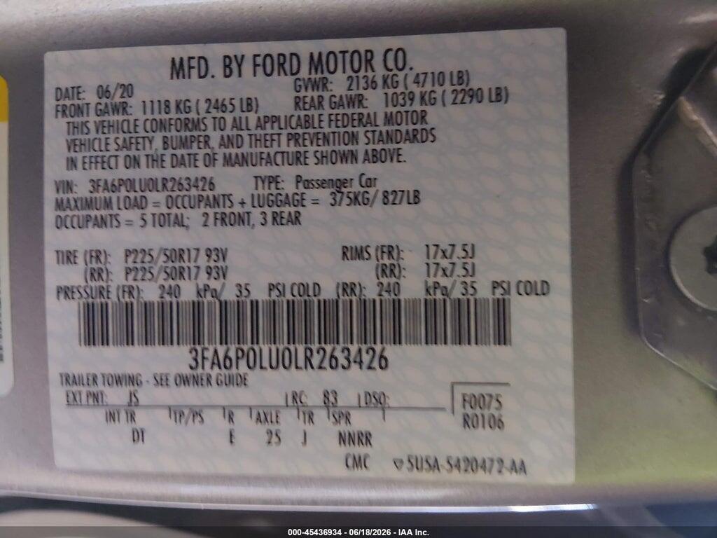 3FA6P0LU0LR263426 2020 FORD FUSION photo no. 9