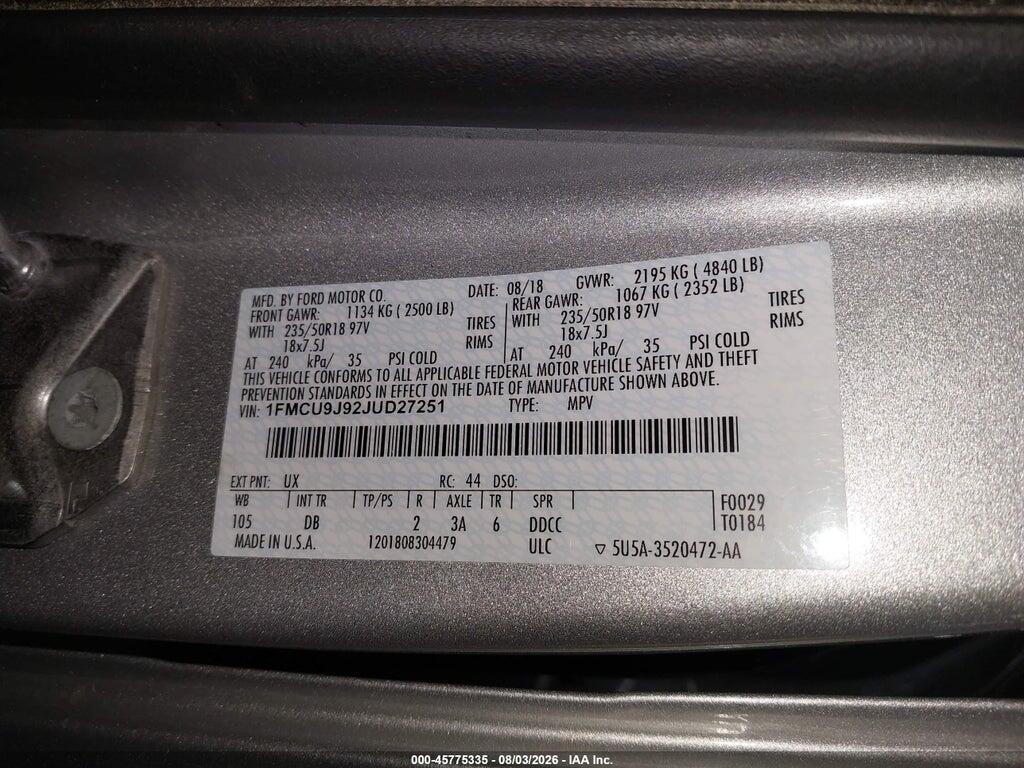 1FMCU9J92JUD27251 2018 FORD ESCAPE photo no. 9