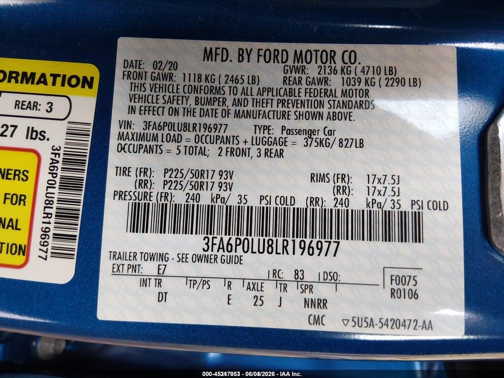 3FA6P0LU8LR196977 2020 FORD FUSION photo no. 9