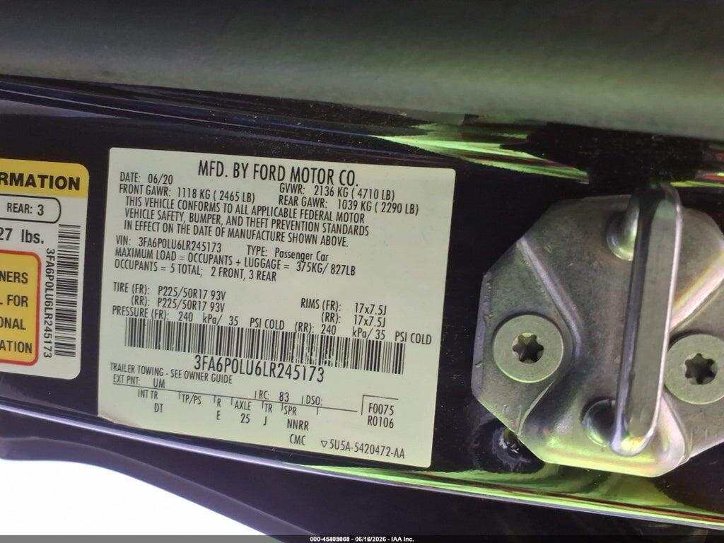3FA6P0LU6LR245173 2020 FORD FUSION photo no. 9