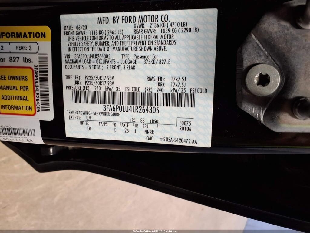 3FA6P0LU4LR264305 2020 FORD FUSION photo no. 9