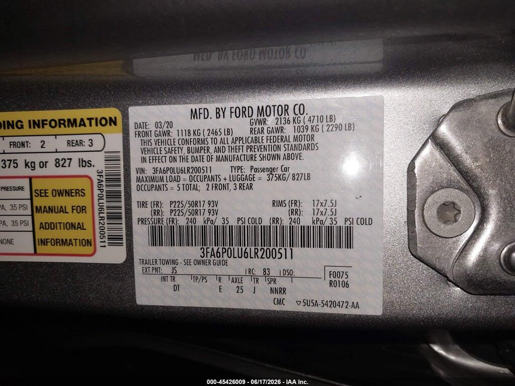 3FA6P0LU6LR200511 2020 FORD FUSION photo no. 9