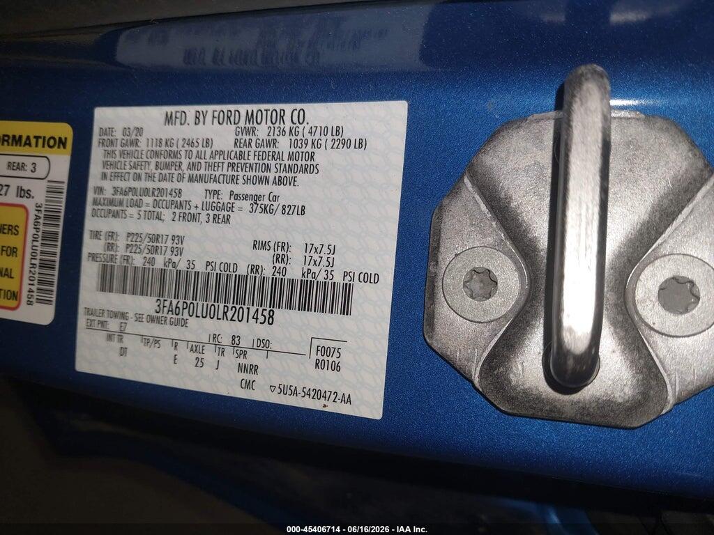 3FA6P0LU0LR201458 2020 FORD FUSION photo no. 9