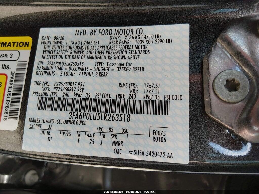3FA6P0LU5LR263518 2020 FORD FUSION photo no. 9