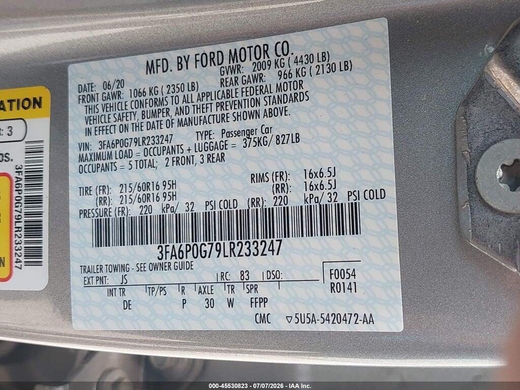 3FA6P0G79LR233247 2020 FORD FUSION photo no. 9