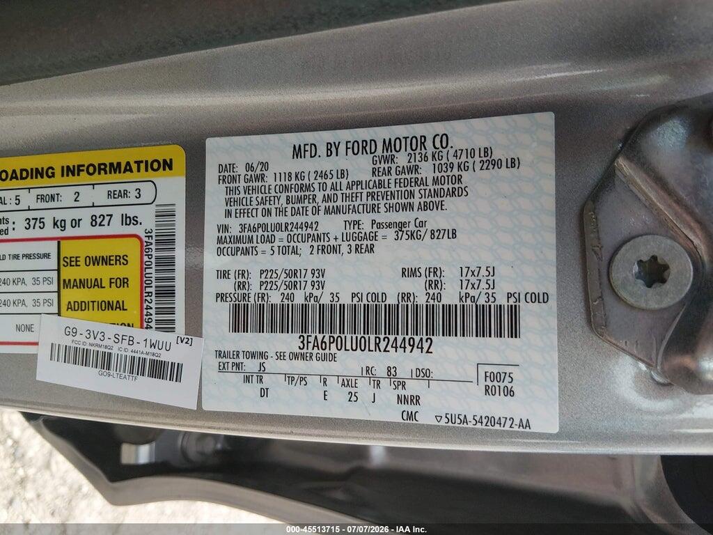 3FA6P0LU0LR244942 2020 FORD FUSION photo no. 9