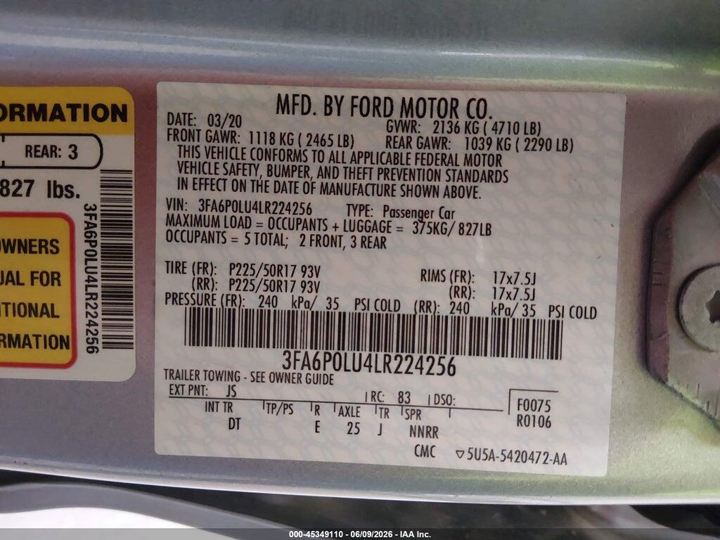 3FA6P0LU4LR224256 2020 FORD FUSION photo no. 9