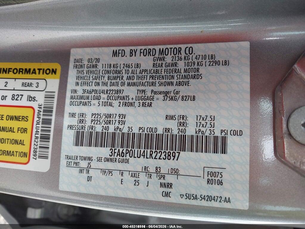 3FA6P0LU4LR223897 2020 FORD FUSION photo no. 9